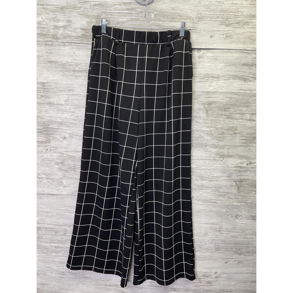 MELLÓDAY Pants Womens L Black Wide-Leg Check Pull‎ On Stretch Dress Pants